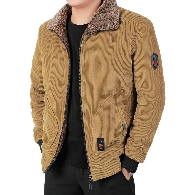 Herren Grobcord-Blouson mit Sherpa-Kragen, Reißverschluss und Utility-Taschen Drune