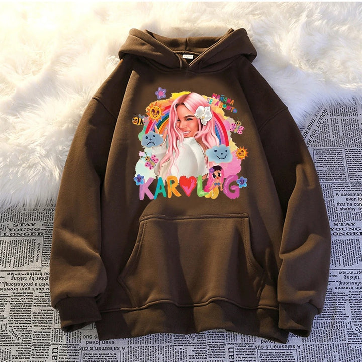 Damen Hoodie mit kreativem Druck und praktischer Kängurutasche Drune