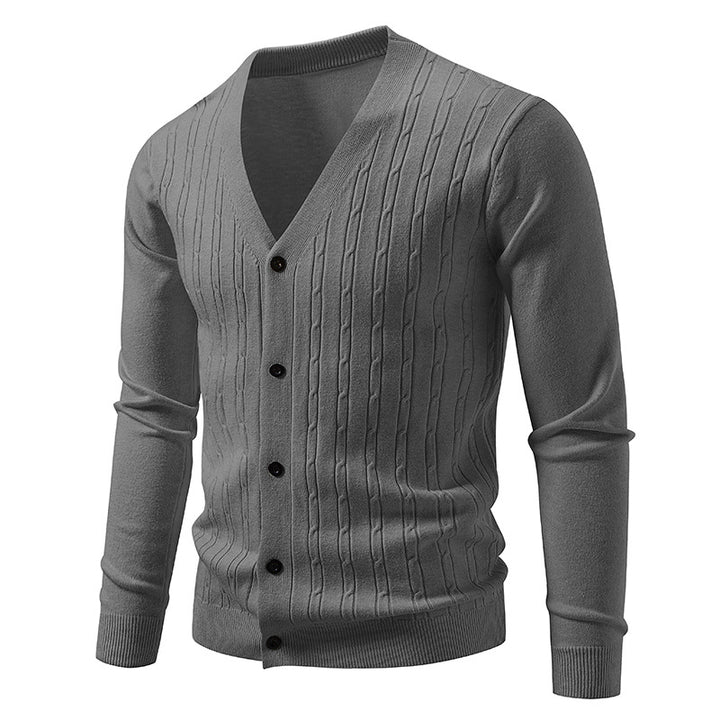Herren nan Feinstrick-Cardigan mit tiefem V-Ausschnitt schmaler Passform und vertikalem Zopfstrick Drune