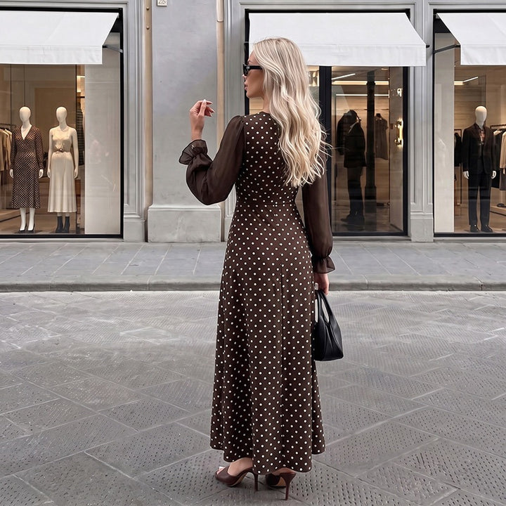 Damen Langes Maxikleid mit Puffärmeln und Punkten Drune