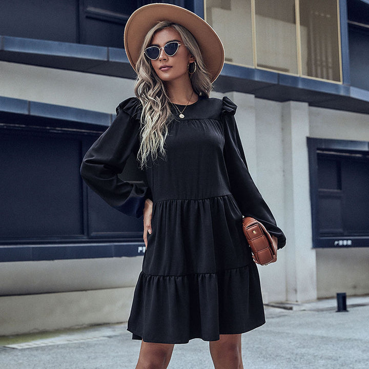 Damen Midi-Kleid mit Rüschendetails und voluminösem Rock Drune
