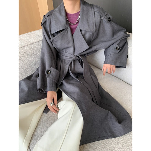 Damen eleganter Trenchcoat mit großzügigen Taschen und modernem Schnitt Drune