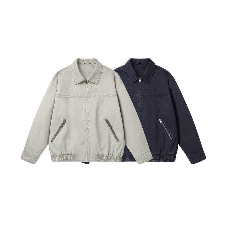 Herren Kurzblouson im Boxy‑Cut aus Canvas mit diagonalen Reißverschlusstaschen und elastischem Saum Drune
