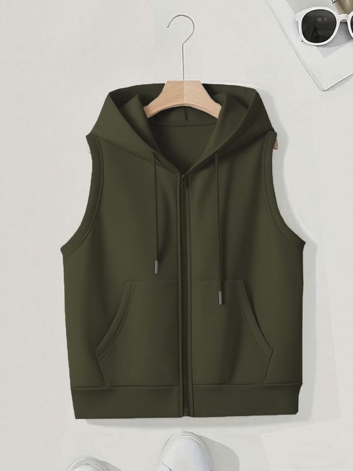 Damen Ärmellose Zip‑Hoodie‑Weste aus weichem Sweat mit Kängurutaschen Drune