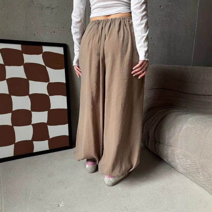 Damen weite Harem-Ballonhose mit hohem Elastikbund, Tunnelzug und lässiger Weite Drune