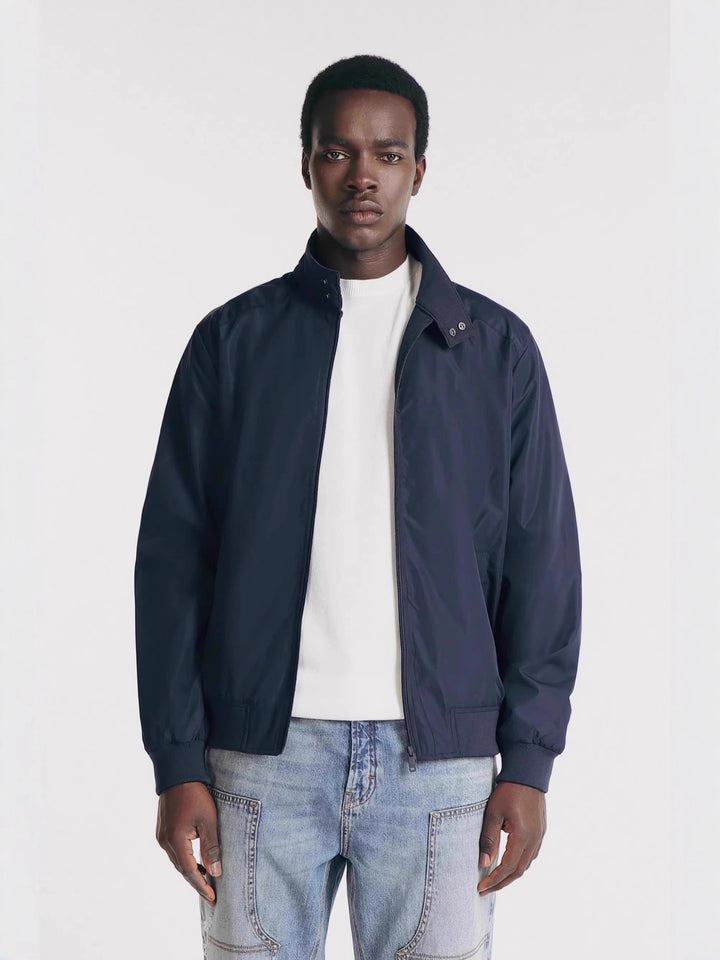 Herren Leichte Harringtonjacke aus Microfaser mit Stehkragen, Reißverschluss und Rippenbündchen Drune