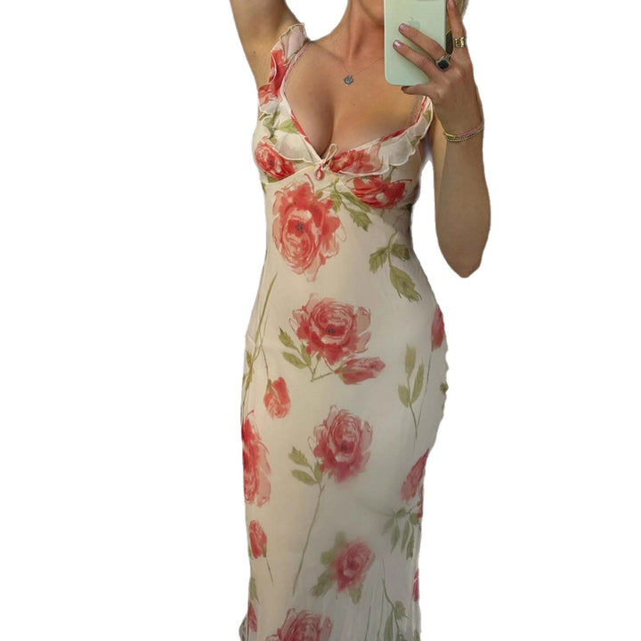 Damen Maxikleid mit floralem Cut-Out und feinen Spaghettiträgern Drune