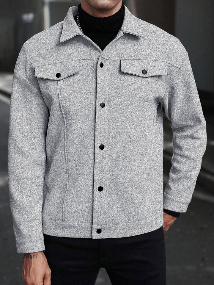 Herren Overshirt-Jacke im Trucker-Stil mit Wollmix-Optik und Druckknöpfen Drune