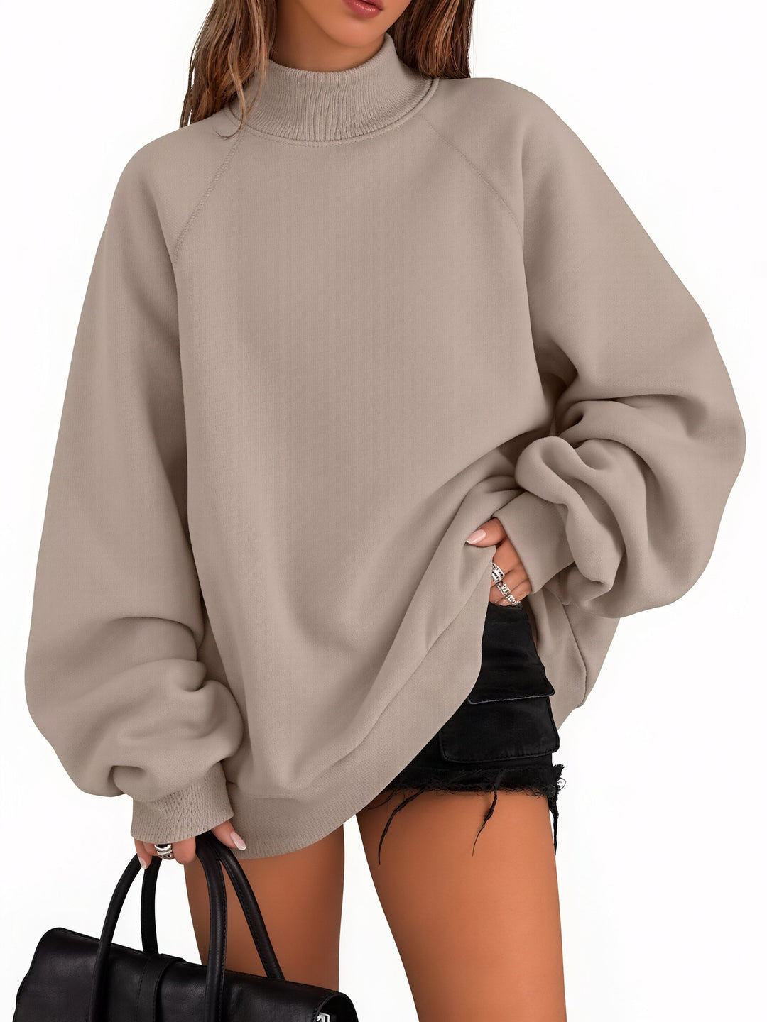 Damen Oversize-Sweatshirt mit Stehkragen und Raglanärmeln Drune