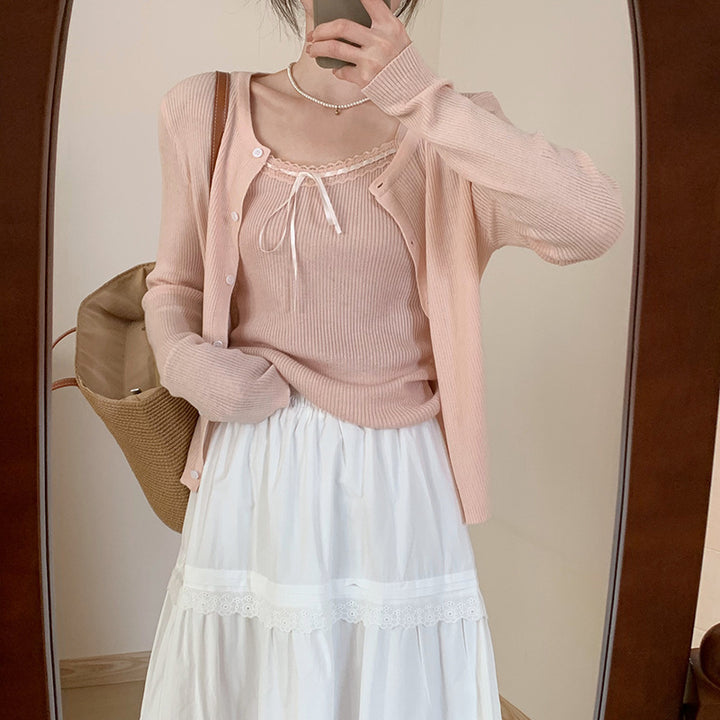 Damen lässige Strickjacke mit modischen Knopfdetails und verlängerten Ärmeln Drune