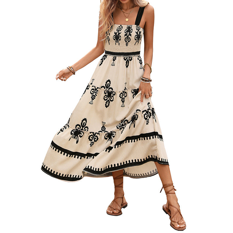 Damen Maxikleid mit floralen Stickereien und schwingendem Rock Drune