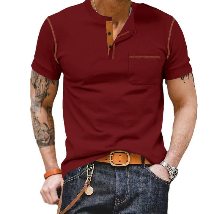 Herren nan urbanes Kurzarmshirt mit Stehkragen, halber Knopfleiste und Brusttasche Drune