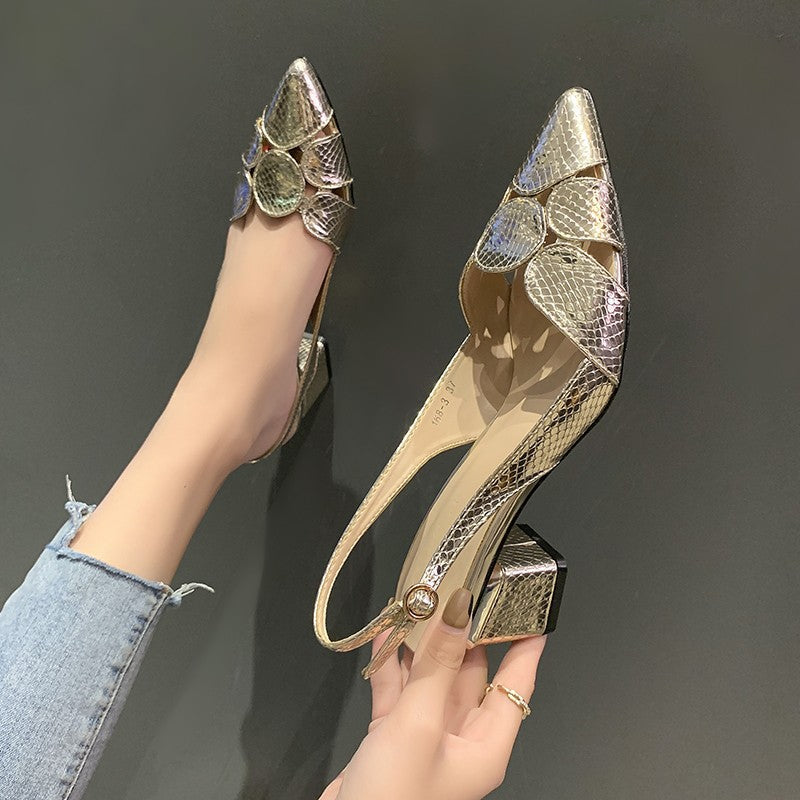 Damen Slingback-Pumps mit Schlangenprägung und dekorativer Mosaik‑Applikation Drune