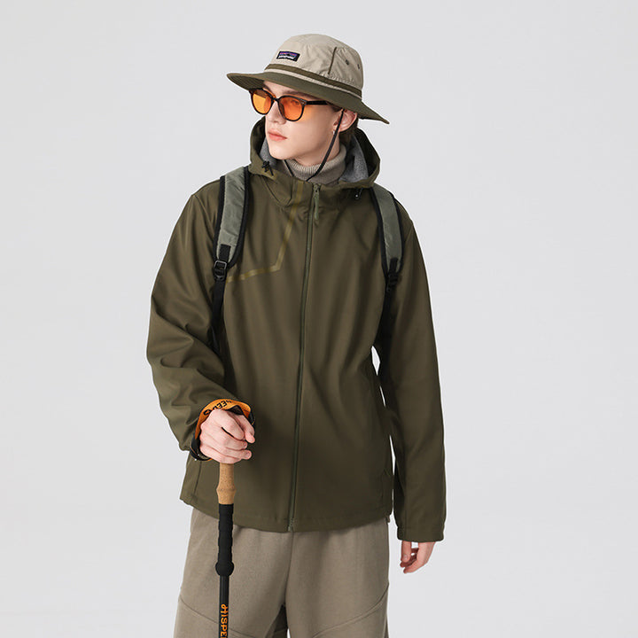 Herren Technische Softshelljacke mit verstellbarer Kapuze und winddichter Membran Drune