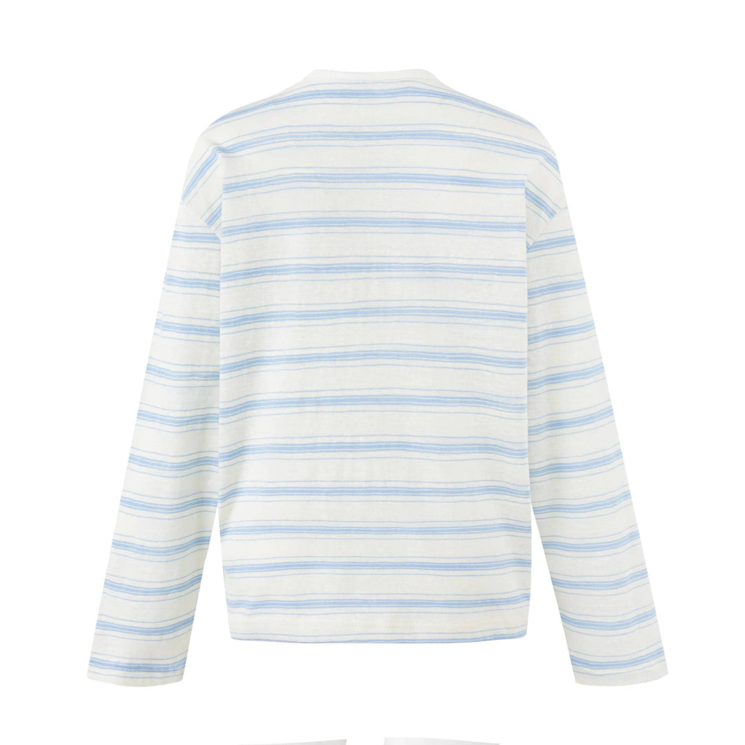 Damen Gestreiftes Langarm-Henleyshirt aus leichter Baumwollmischung Drune