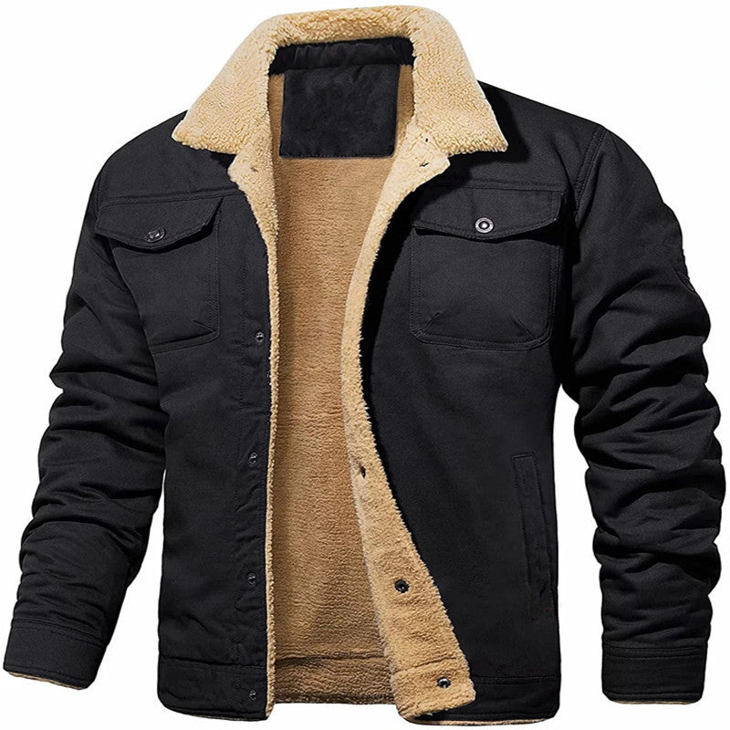 Herren Shirtjacke im Worker-Stil mit Sherpa-Futter und Pattentaschen Drune