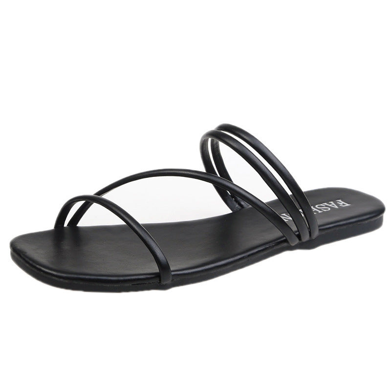 Damen nan minimalistische Schlupf-Sandalette mit filigranen Schlaufenriemen und gepolstertem Komfortfußbett Drune