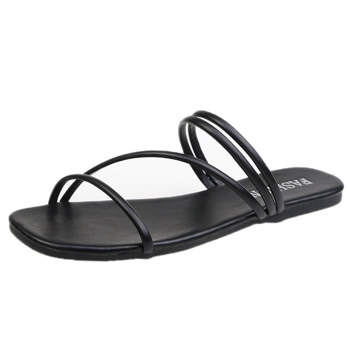 Damen nan minimalistische Schlupf-Sandalette mit filigranen Schlaufenriemen und gepolstertem Komfortfußbett Drune