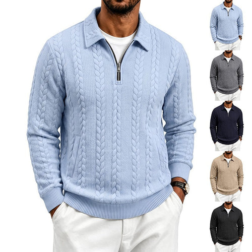 Herren Feinstrukturierter Strickpullover mit Halbzip-Kragen und Zopfmuster Drune