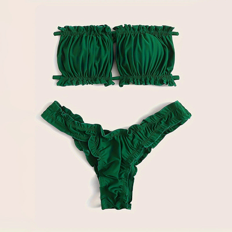 Damen Bandeau-Bikini-Set mit romantischen Rüschendetails Drune