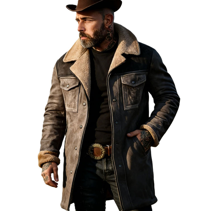 Herren Pilotenjacke aus Velourslederoptik mit Teddyfellinnenfutter und Reverskragen Drune