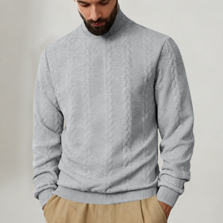 Herren nan Strickpullover mit Stehkragen, Zopfmuster, weichem Rippbündchen und Regular Fit Drune