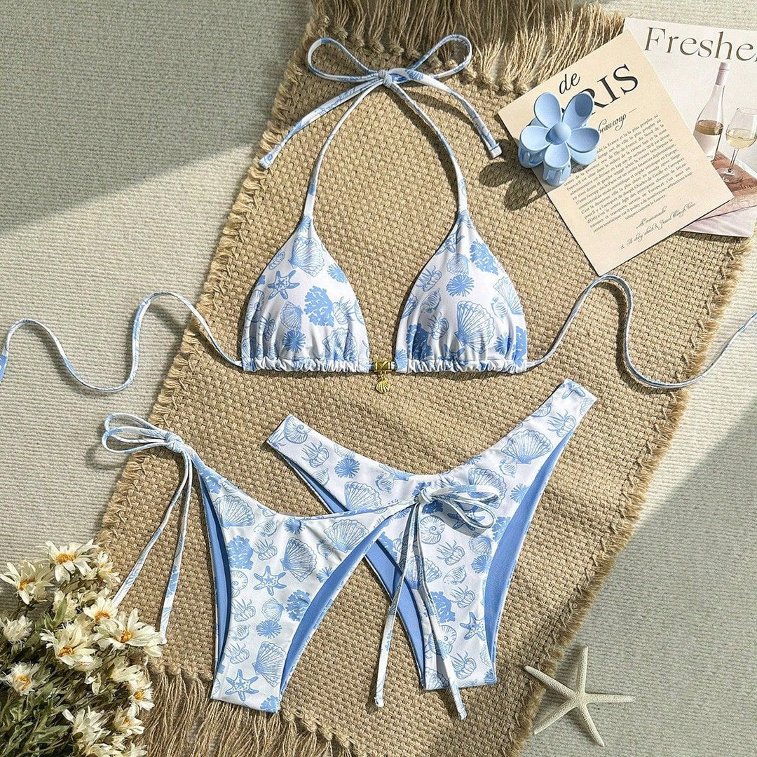 Damen hochwertiger Triangel-Bikini mit floralen Motiven Drune