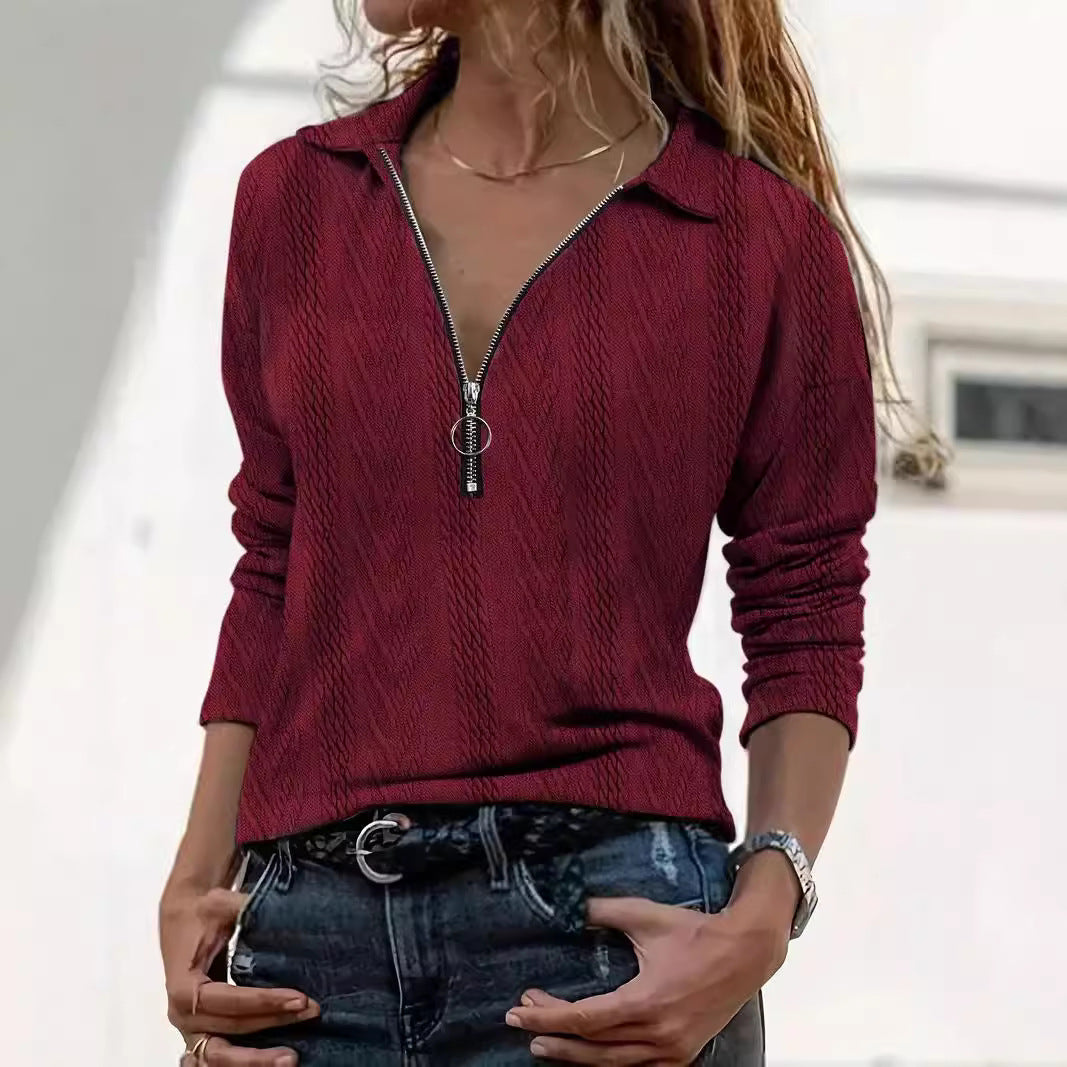 Damen Strickpullover mit dezenter Rippstruktur und kurzem Reißverschluss Drune