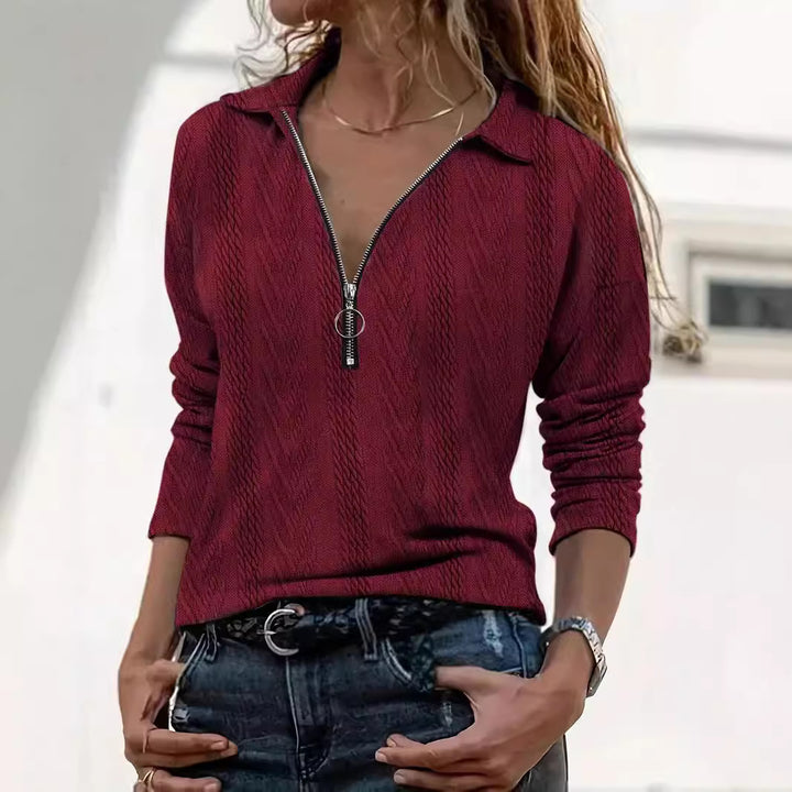 Damen Strickpullover mit dezenter Rippstruktur und kurzem Reißverschluss Drune