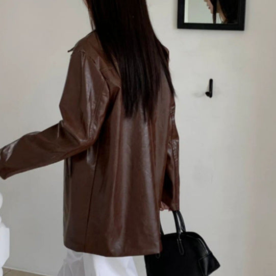 Damen lässige und stylische Kunstlederjacke Drune