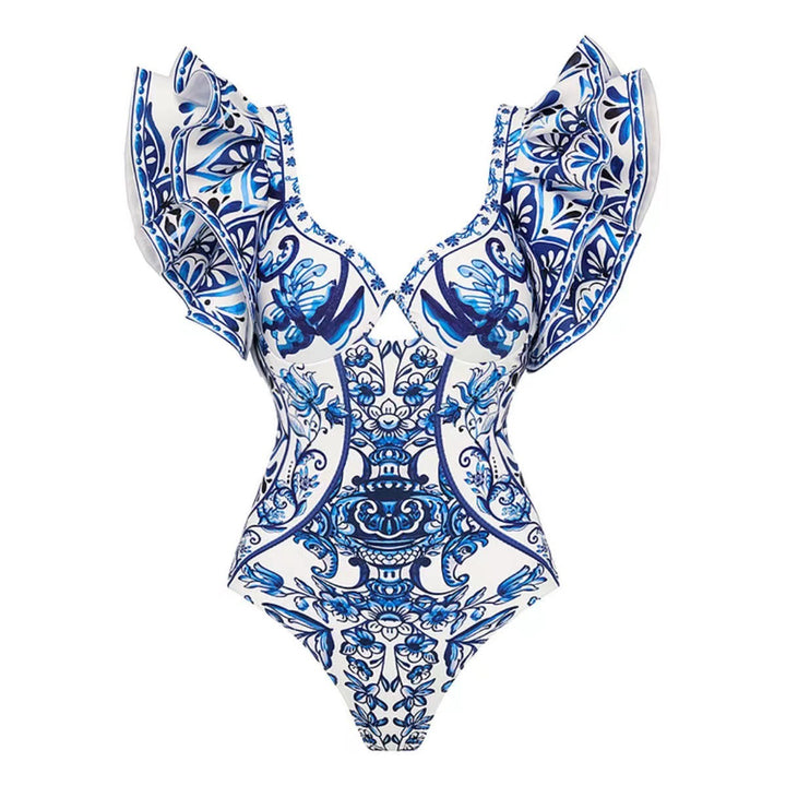 Damen Badeanzug-Set mit voluminösen Rüschendetails und elegantem Wickelrock Drune
