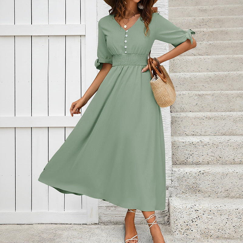 Damen Elegantes Maxikleid mit V-Ausschnitt und Rüschendetails Drune
