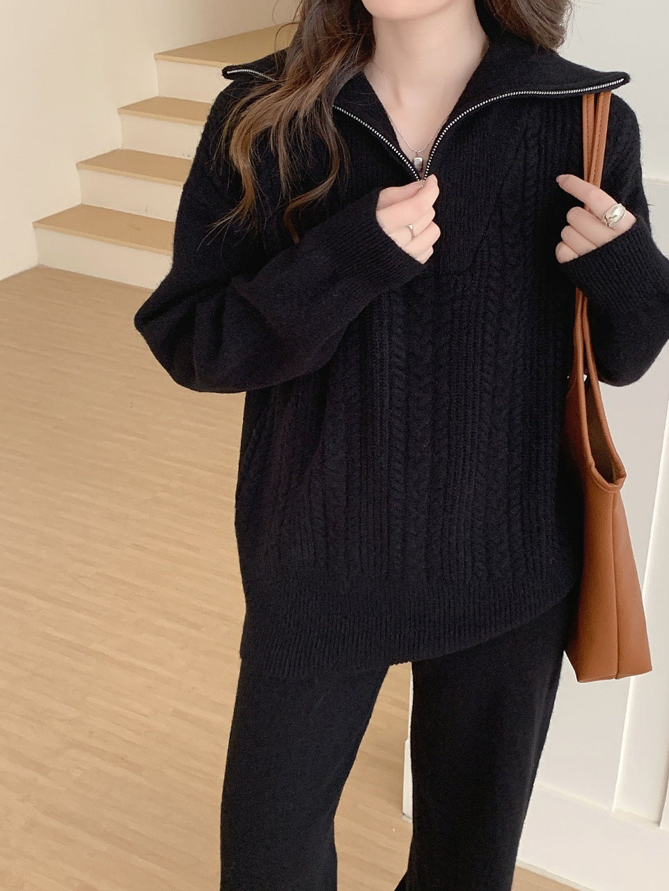 Damen Sportlicher Wollpullover mit hohem Kragen Drune