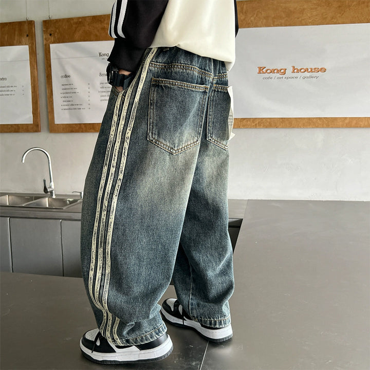 Unisex lässige Baggy-Jeans mit seitlichen Streifen Drune