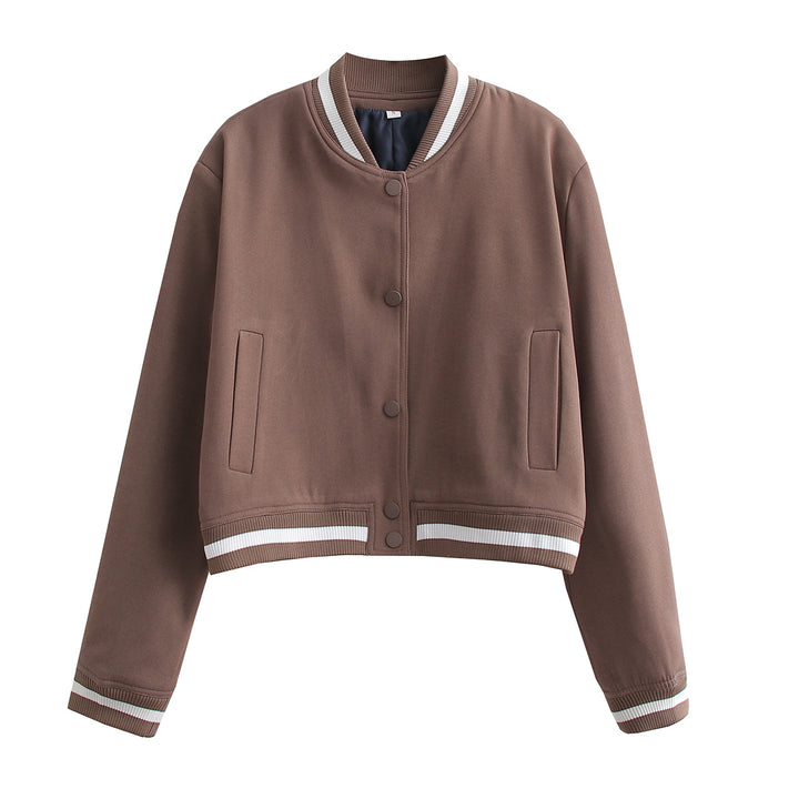 Damen Kurz geschnittene Collegejacke mit Rippbündchen und Druckknöpfen Drune