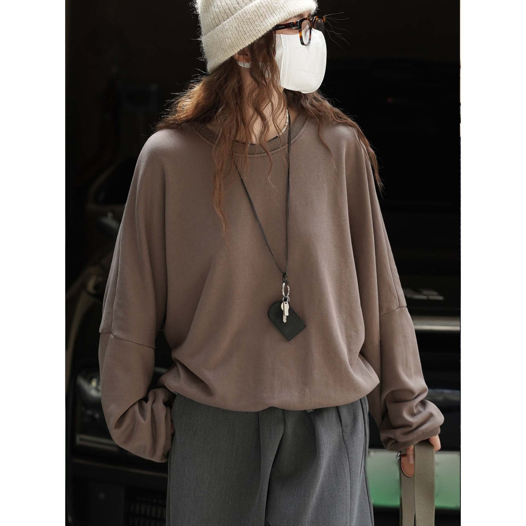 Damen Relaxed-Fit Baumwoll-Sweatshirt mit überschnittener Schulter und gerundetem Saum Drune
