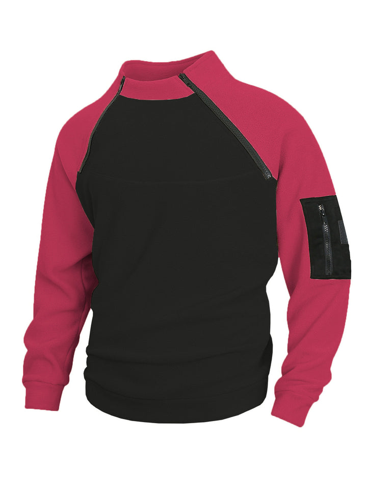 Herren technischer Fleece-Halbzip-Pullover mit asymmetrischen Schulterreißverschlüssen und Reißverschluss-Ärmeltasche Drune