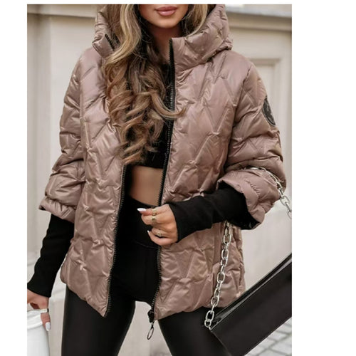 Damen nan kurze gesteppte Wattierte Steppjacke mit Hochkragen Wet-Look und Rippbündchen Drune