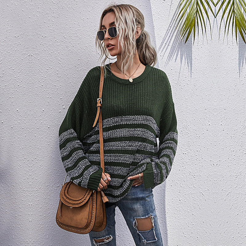 Damen Oversize-Feinstrickpullover mit Rundhalsausschnitt und gestreiftem Struktur‑Muster Drune
