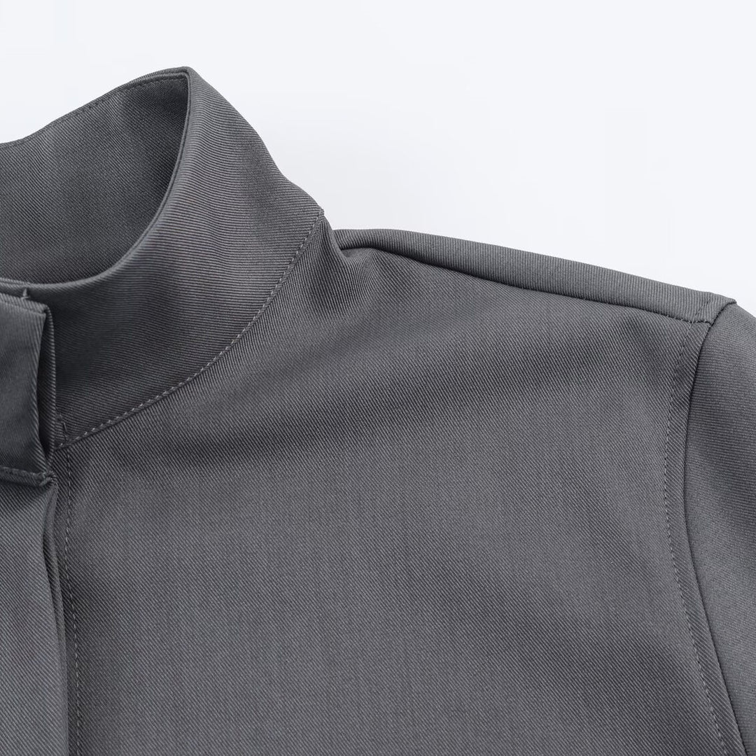 Damen Locker geschnittene Tunika‑Bluse mit verdeckter Knopfleiste und Stehkragen Drune
