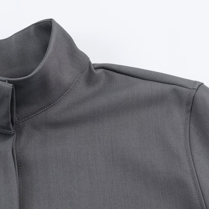 Damen Locker geschnittene Tunika‑Bluse mit verdeckter Knopfleiste und Stehkragen Drune
