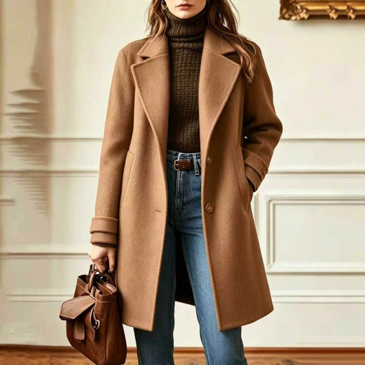 Damen Eleganter Wollmantel mit tailliertem Schnitt und Reverskragen Drune