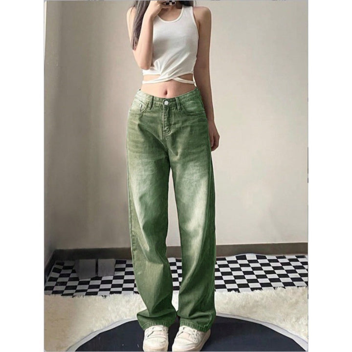 Damen Hochtaillierte weite Denim-Jeans mit geradem Bein und Vintage-Waschung Drune
