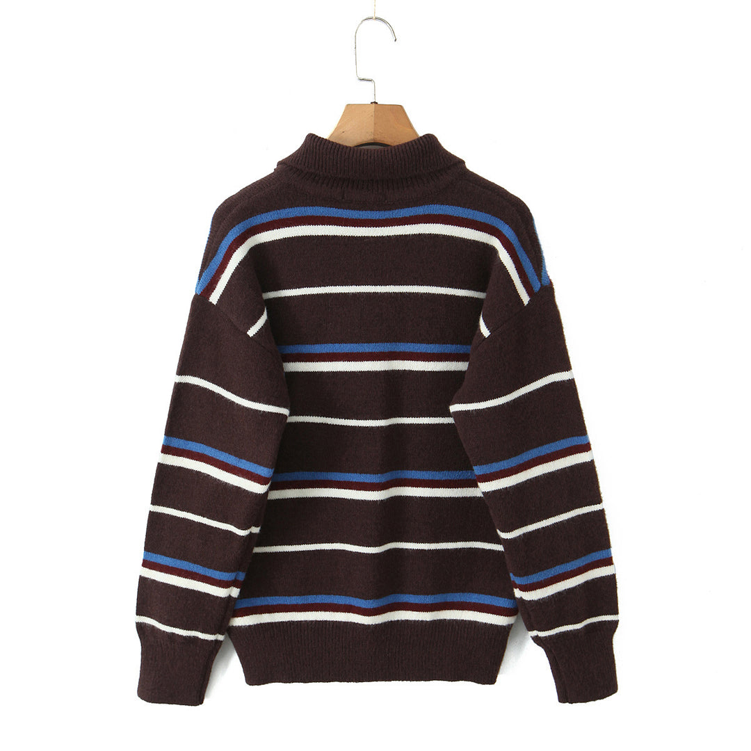 Damen gestreifter Poloshirt-Strickpullover Drune
