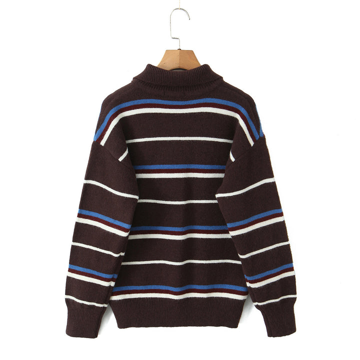 Damen gestreifter Poloshirt-Strickpullover Drune