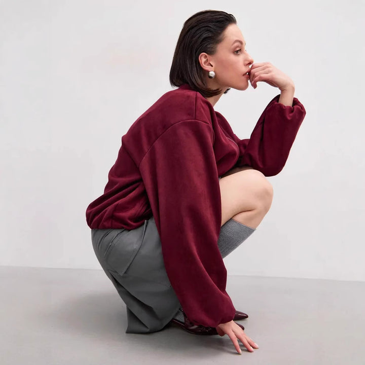 Damen weiche Oversized-Sweatjacke mit modernem Reißverschluss und seitlichen Eingrifftaschen Drune