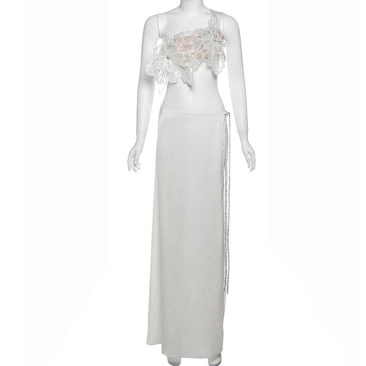 Damen Elegantes Abendkleid mit floralen Applikationen und schwingendem Tüllrock Drune