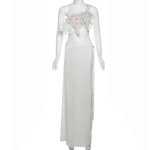 Damen Elegantes Abendkleid mit floralen Applikationen und schwingendem Tüllrock Drune