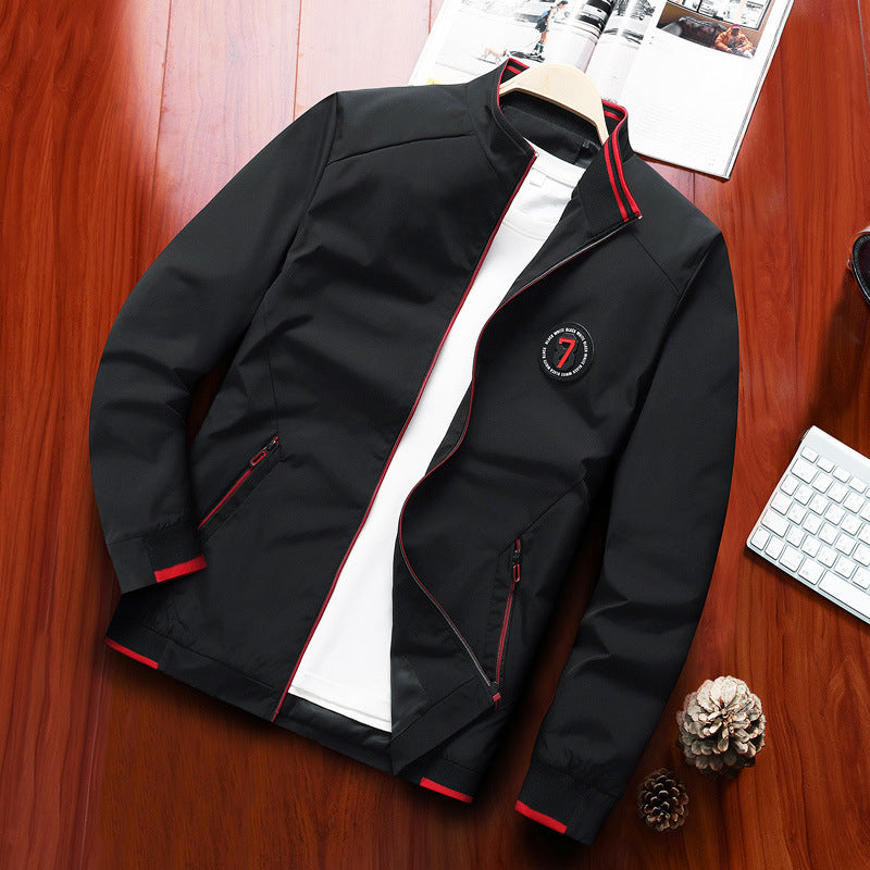 Herren Sportiver Microfaser-Blouson mit Stehkragen, Reißverschlusstaschen und Kontrastpaspel Drune