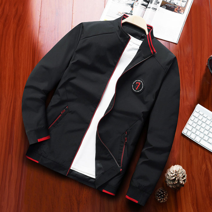 Herren Sportiver Microfaser-Blouson mit Stehkragen, Reißverschlusstaschen und Kontrastpaspel Drune